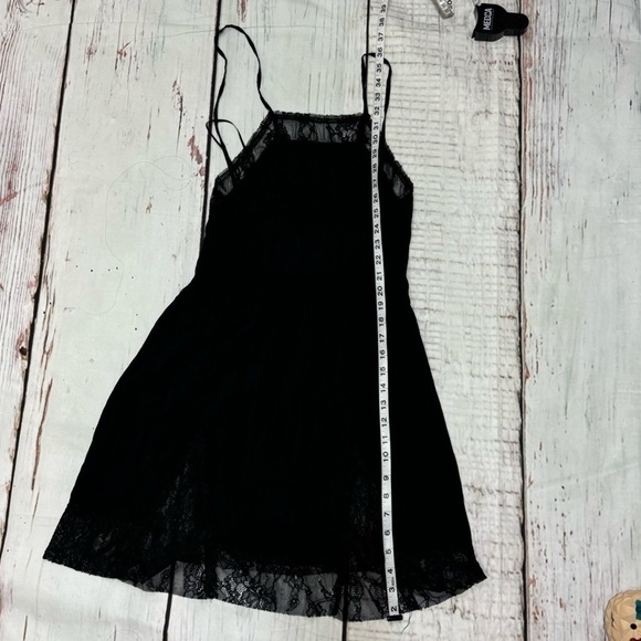 FREE PEOPLE INTIMATELY lace trimmed semi sheer mini slip dress black Medium GUC - Picture 12 of 16